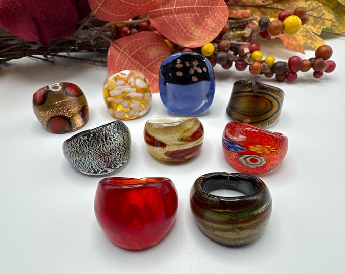 Size 7 1/2 - Assorted Glass Rings - Millefiori Glass Rings | Murano Glass Inspired Glass Rings