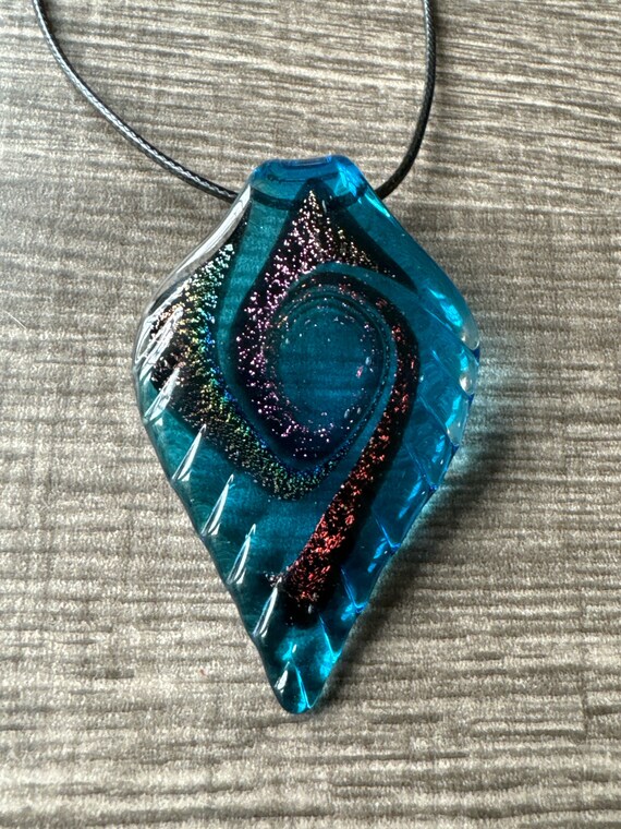 Blue Glass Leaf Pendant Necklace