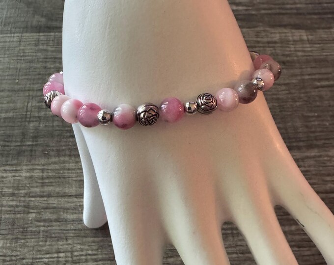Pink Jade Stretch Bracelet | Beaded Bracelet | Morse code - Survivor | Message in a Bracelet  | Quote Bracelet | Gemstone Bracelet