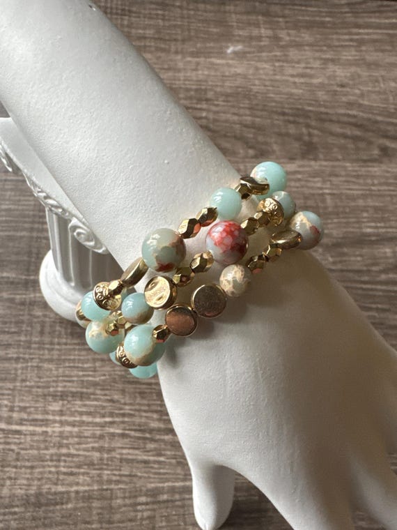 Green Howlite Jasper Memory Wire Bracelet | Gemstone Bracelet