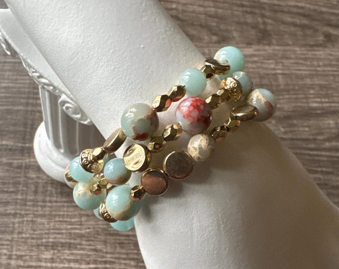 Green Howlite Jasper Memory Wire Bracelet | Gemstone Bracelet