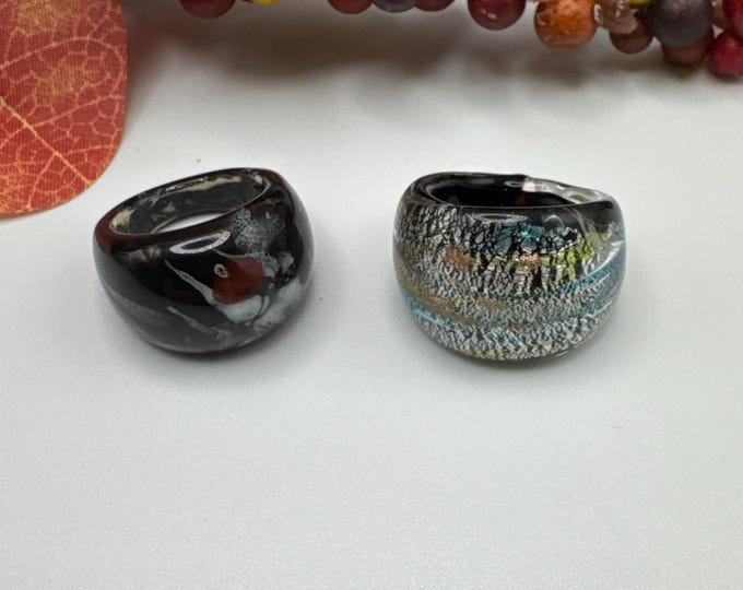 Size 8 - Assorted Glass Rings - Millefiori Glass Rings | Murano Glass Inspired Glass Rings