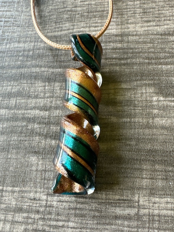 Green/Gold Spiral Murano Glass Pendant Necklace**