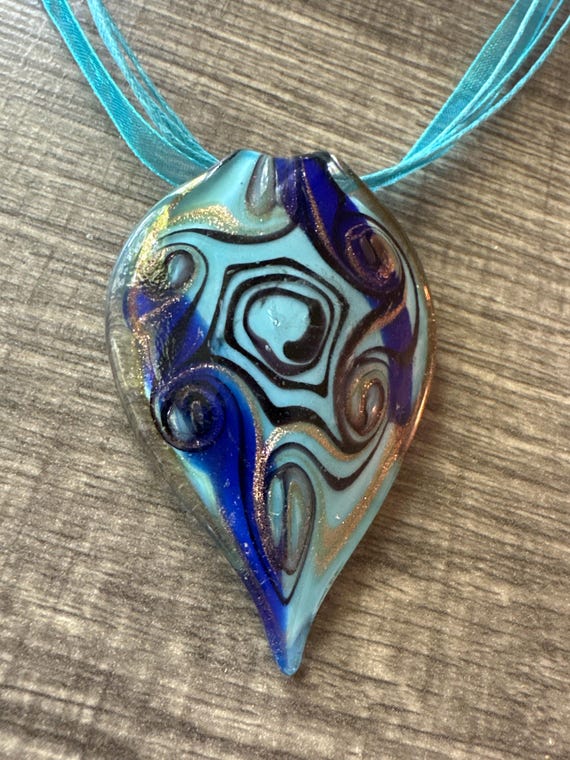 Blue/Gold Leaf Pendant | Murano Glass Leaf | Leaf Pendant Necklace