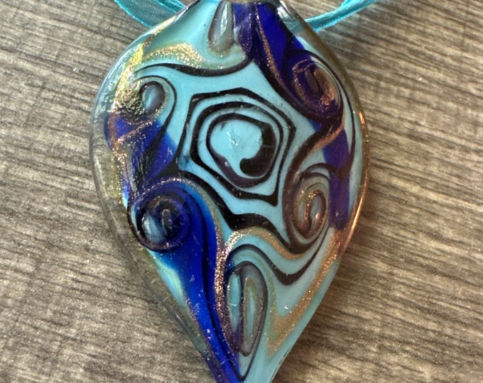Blue/Gold Leaf Pendant | Murano Glass Leaf | Leaf Pendant Necklace