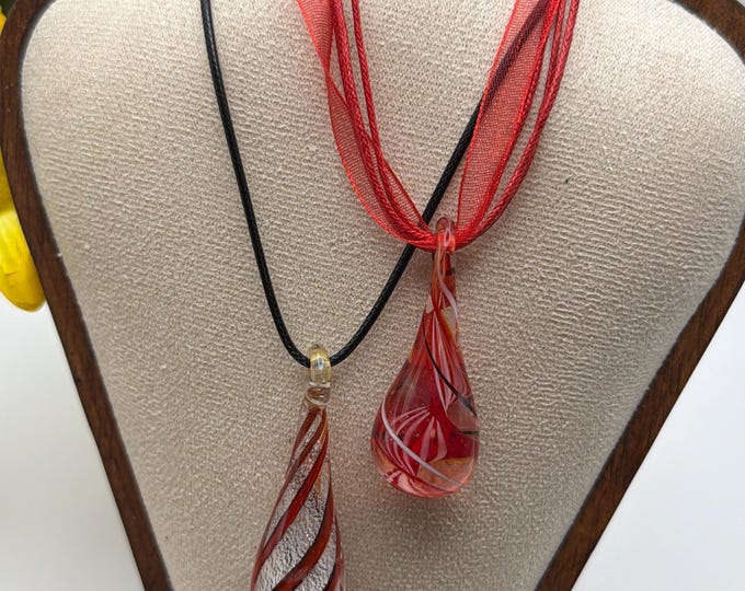 Teardrop Glass Pendants | Lampwork Glass Teardrop Pendant | Red Teardrop Pendant
