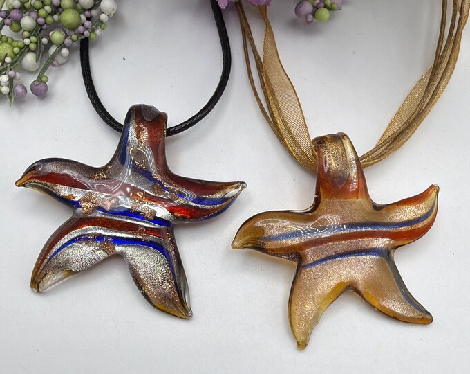 Starfish Pendant Necklace | Lampwork Glass Starfish