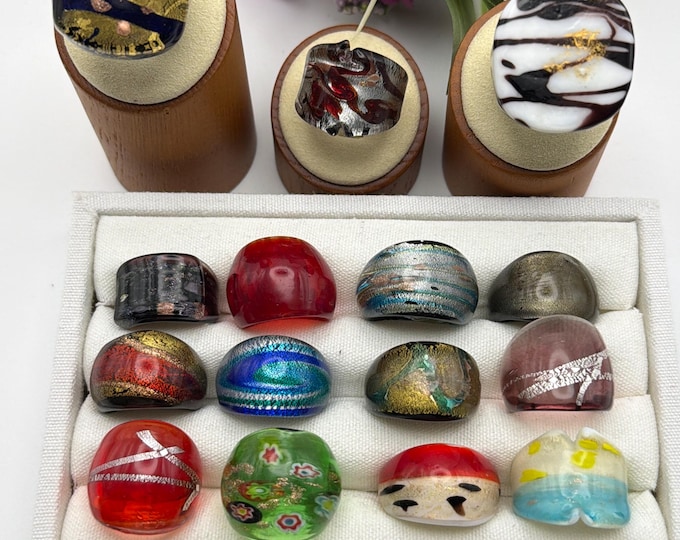 Size 7 3/4 - Lampwork Glass Rings | Assorted Glass Rings | Murano Glass Inspired Glass Rings