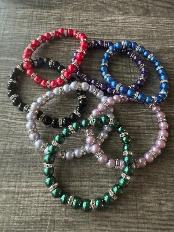 Pearl Bead & Rhinestone Stretch Bracelet
