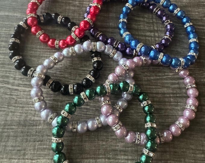 Pearl Bead & Rhinestone Stretch Bracelet