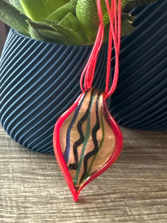 Red/Gold Leaf Pendant | Murano Glass Leaf | Leaf Pendant Necklace