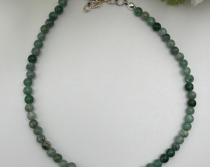Moss Agate Anklet | Minimalist Bead Anklet