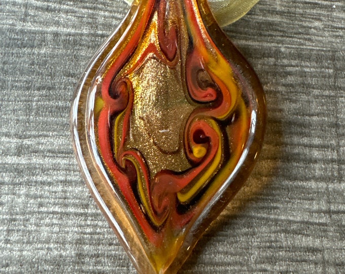 Gold/Orange Color Leaf Pendant | Murano Glass Leaf | Leaf Pendant Necklace