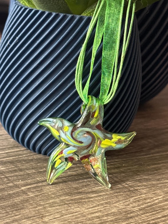 Green LampWork Glass Starfish Pendant Necklace