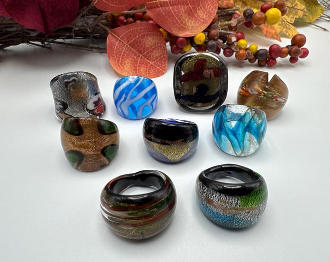 Size 7 1/2 - Assorted Glass Rings | Murano Glass Inspired Glass Rings
