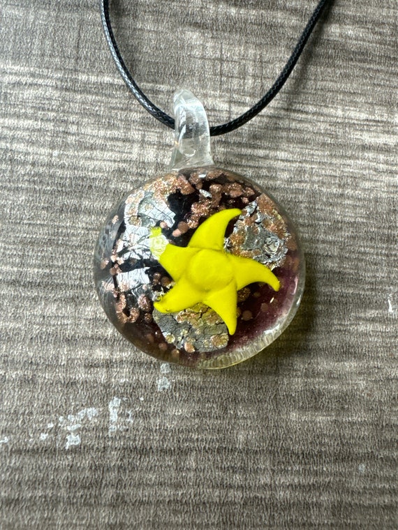 Yellow Starfish Pendant | Lampwork Glass Starfish | Starfish Pendant Necklace
