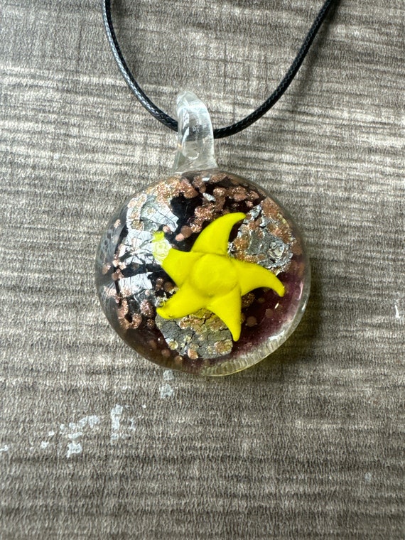 Yellow Starfish Glass Lampwork Pendant Necklace**