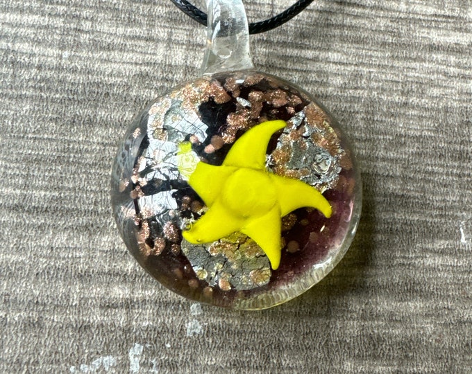 Yellow Starfish Pendant | Lampwork Glass Starfish | Starfish Pendant Necklace