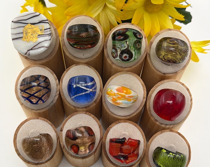 Size 6 1/2 - Lampwork Glass Rings | Assorted Glass Rings  | Murano Glass Inspired Glass Rings | Millefiori Glass Rings