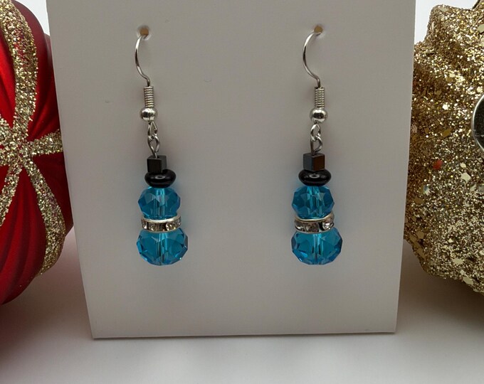 Blue Crystal Snowman Earrings | Snowman w/rhinestone Earrings | Christmas Earrings | Stocking Stuffers