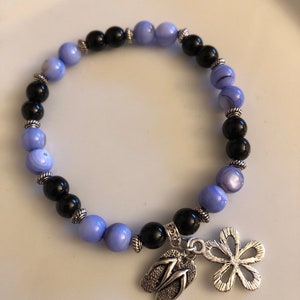 Blue Shell & Black Glass Bead Bracelet image 3