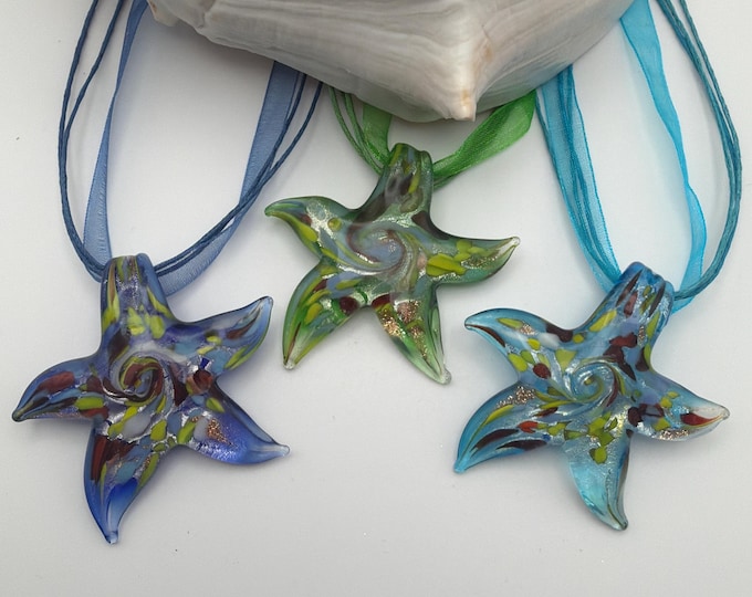 Multi-Color Starfish Pendant | LampWork Glass tarfish | Starfish Pendant Necklace
