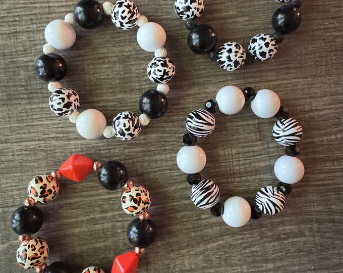 Animal Print Stretch Bracelet | Animal Print Bracelet | Chunky Bead Bracelet