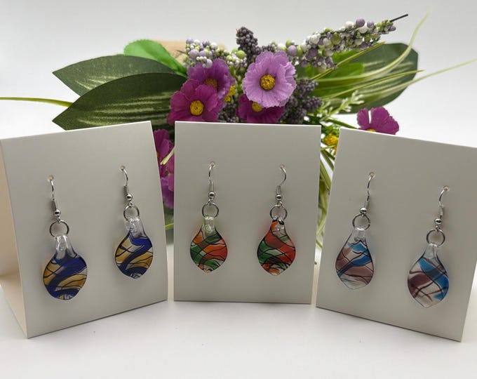 Glass Leaf Earrings | Murano Inspired Glass Leaf Earrings