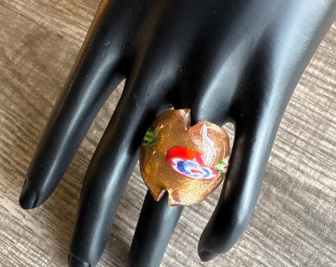 Gold Millefiori Flower Glass Ring