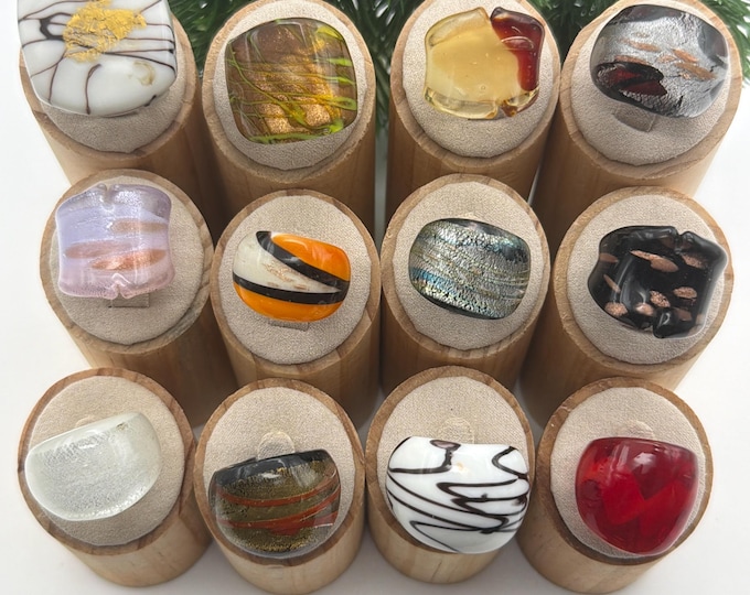 Size 8 - Assorted Glass Rings - Millefiori Glass Rings | Murano Glass Inspired Glass Rings
