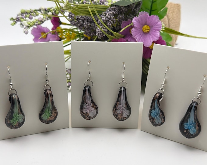 Flower Drop Earrings | Murano Inspired Glass Earrings | Colorful Flower Earrings