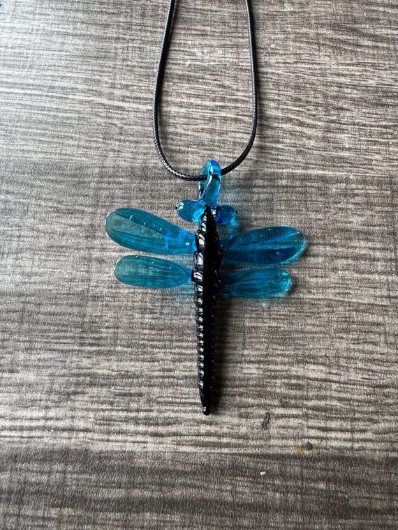 Light Blue Dragonly Pendant | Lampwork Glass Dragonfly Pendant Necklace