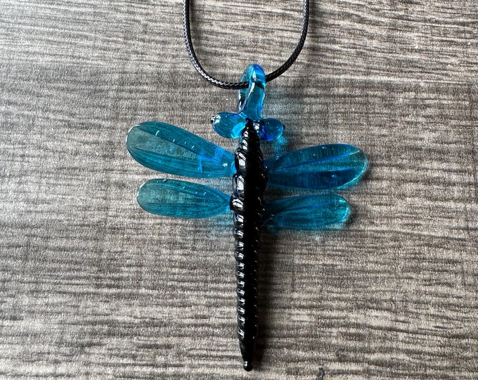 Light Blue Dragonly Pendant | Lampwork Glass Dragonfly Pendant Necklace