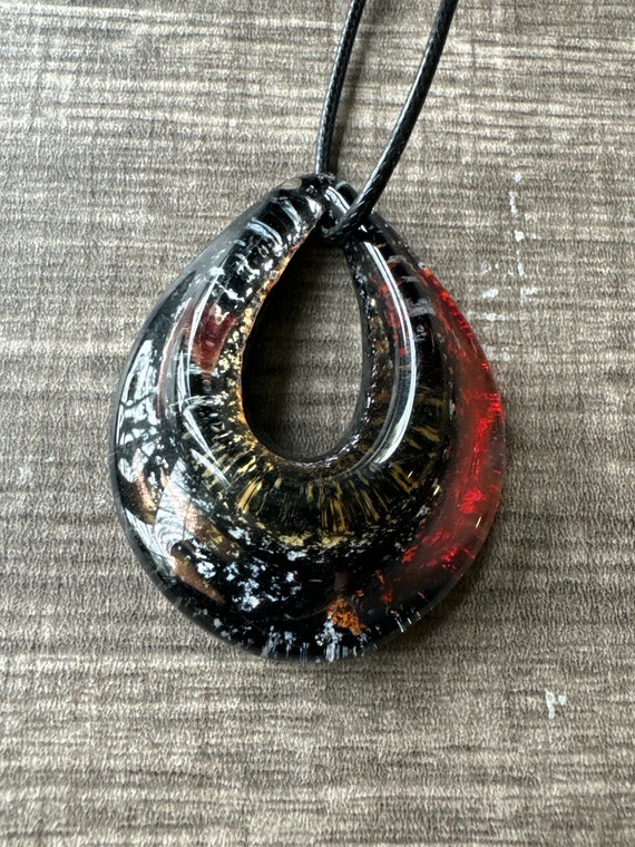 Black/Red Murano Glass Lampwork Pendant Necklace