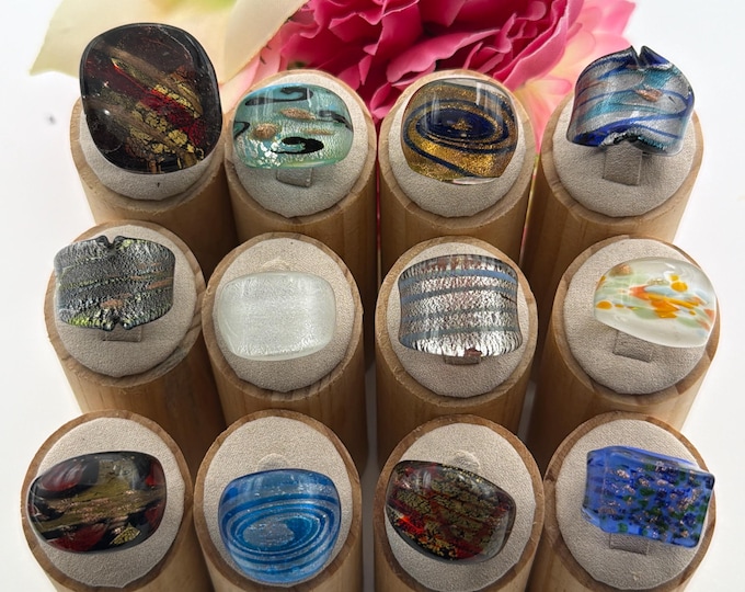 Size 7 1/4 - Lampwork Glass Rings | Assorted Glass Rings | Murano Glass Inspired Glass Rings