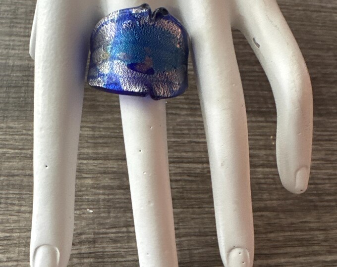 Blue Murano Glass Lampwork Ring - Size 7