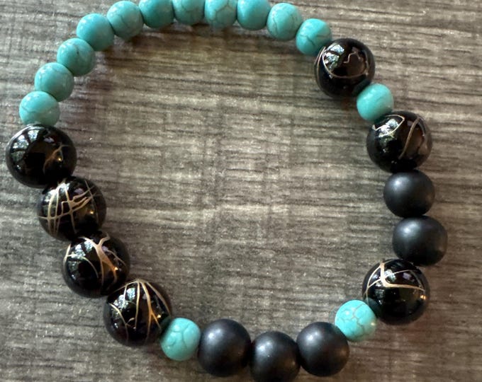 Turquoise gemstone bracelet | Stretch Bracelet | Beaded Bracelet | Morse code - Hope | Message in a Bracelet | Quote Bracelet |