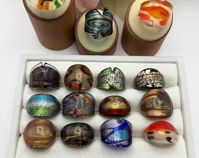 Size 8 - Lampwork Glass Rings | Assorted Glass Rings | Murano Glass Inspired Glass Rings