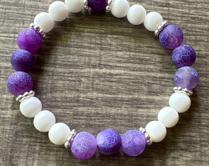 Purple Crackled Agate | Gemstone bracelet | Stretch Bracelet