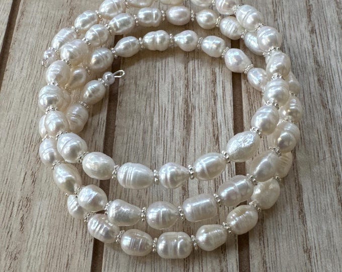 Freshwater Pearl Memory Wire Bracelet