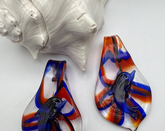 Dolphin Drop Pendant | Lampwork Glass Dolphin Drop Pendant