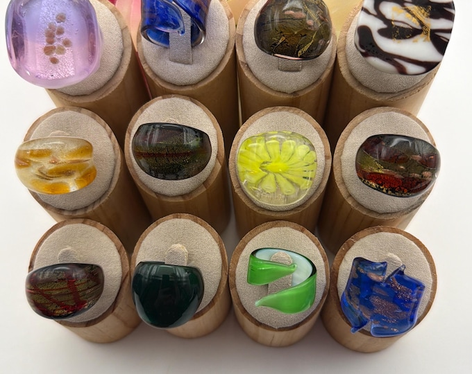 Size 7 **NEW**Lampwork Glass Rings | Assorted Glass Rings | Murano Glass Inspired Glass Rings | Millefiori Glass Rings