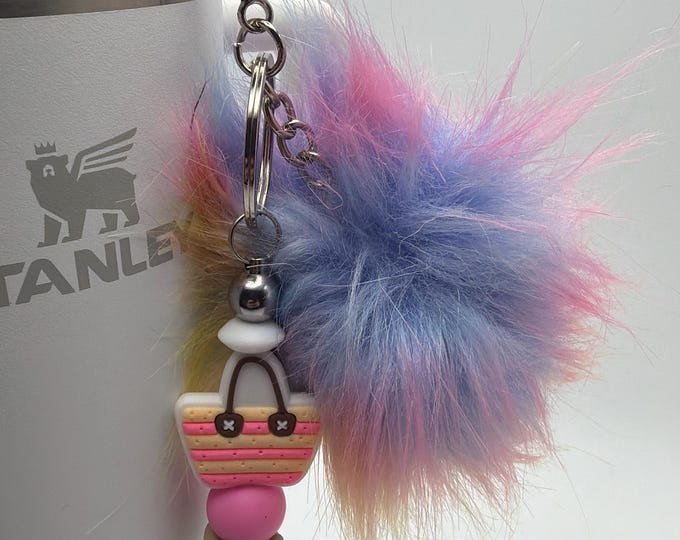 Fuzzy Pom Pom Tumbler Straw Charm | Stanley Cup Accessories | Pom Pom Key Chain | Girly Straw Charm/Purse Charm