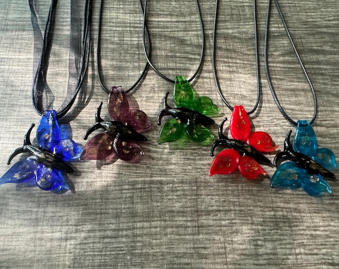 Butterfly Pendant Necklace | Lampwork Glass Butterfly | Glass Butterfly Pendant Necklace