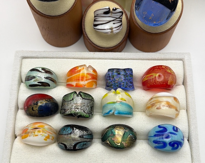 Size 7 1/2 - Lampwork Glass Rings | Assorted Glass Rings | Murano Glass Inspired Glass Rings | Millefiori Glass Rings