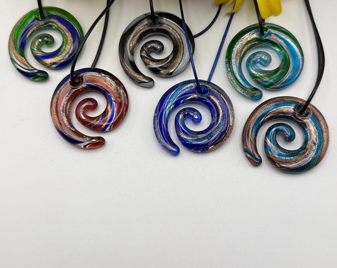 Circle Spiral Circle Pendant Necklace | Lampwork |  Glass Spiral Circle Pendant