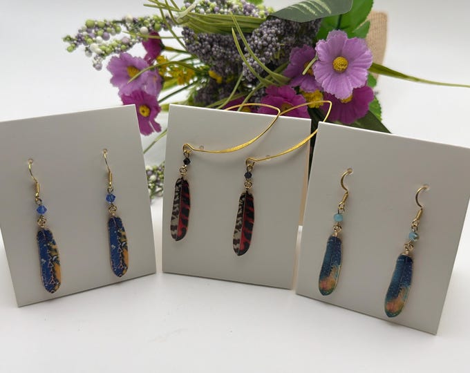 Feather Earrings | Bohemian Earrings | Enamel Feather Earrings |  Boho earrings