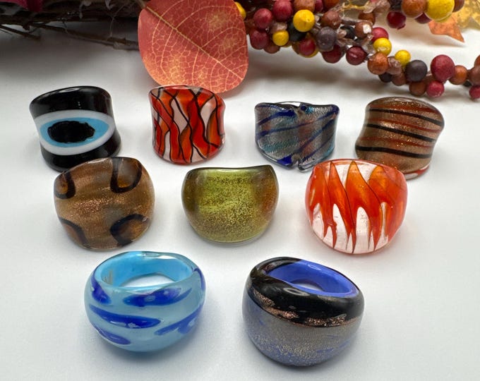 Size 8 - Assorted Glass Rings - Millefiori Glass Rings | Murano Glass Inspired Glass Rings