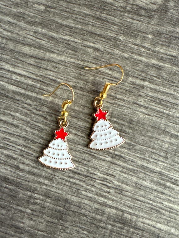 White Christmas Tree Earrings | Stocking Stuffer | Christmas Earrings