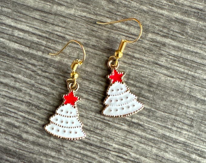 White Christmas Tree Earrings | Stocking Stuffer | Christmas Earrings